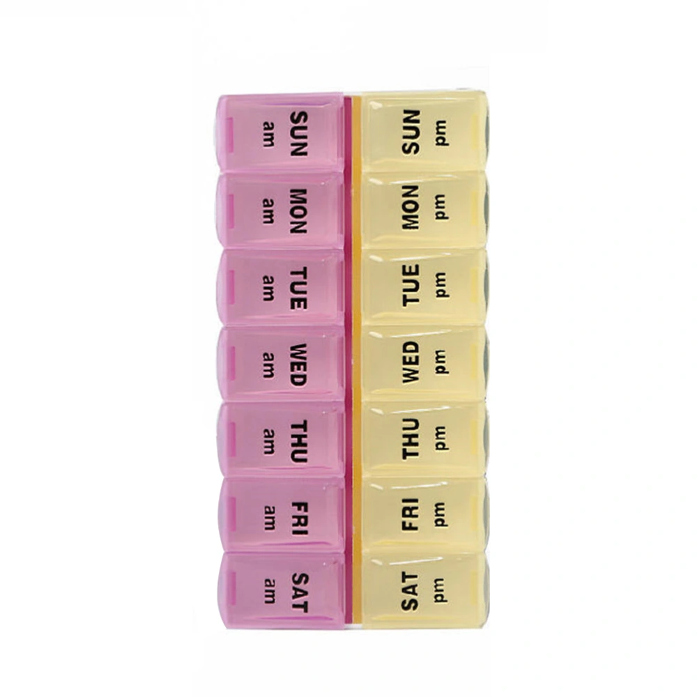 2PCS Portable Weekly Pill Box Food Grade Material Seven Days Colorful 14 Compartments Pill Box Double Row Dispensing Pill Organiser