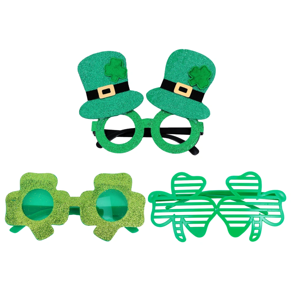 1 Set 3 Pcs St. Patrick's Day Clover Glasses Party Photo Props (Green)