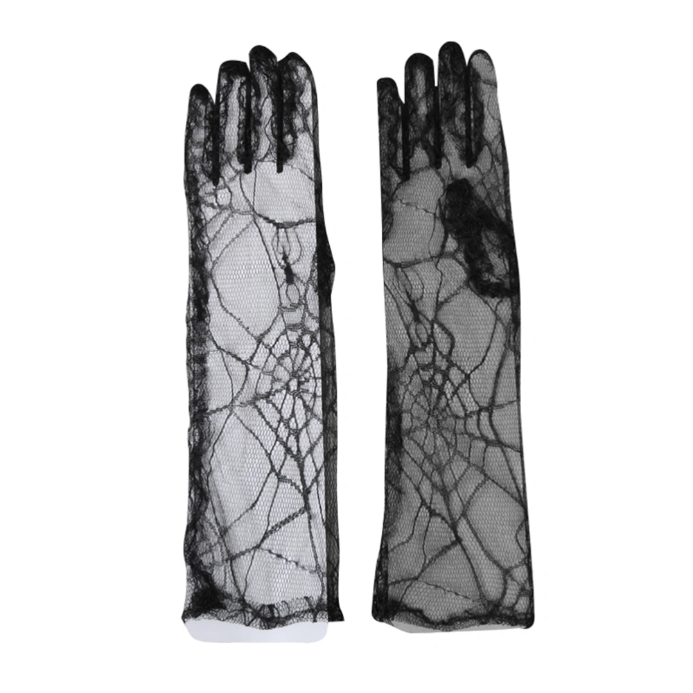 1 Pair Halloween Gloves Spider Web Lace Gloves Party Performance Gloves Cosplay Props Party Supplies (Black)