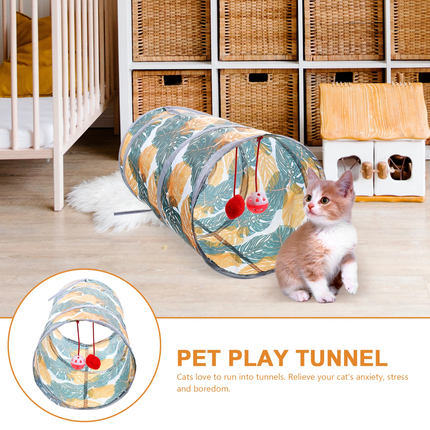 Foldable Cat Tunnel Home Cat Tunnel Toy Indoor Kitten Tunnel Polyester Cat Tunnel