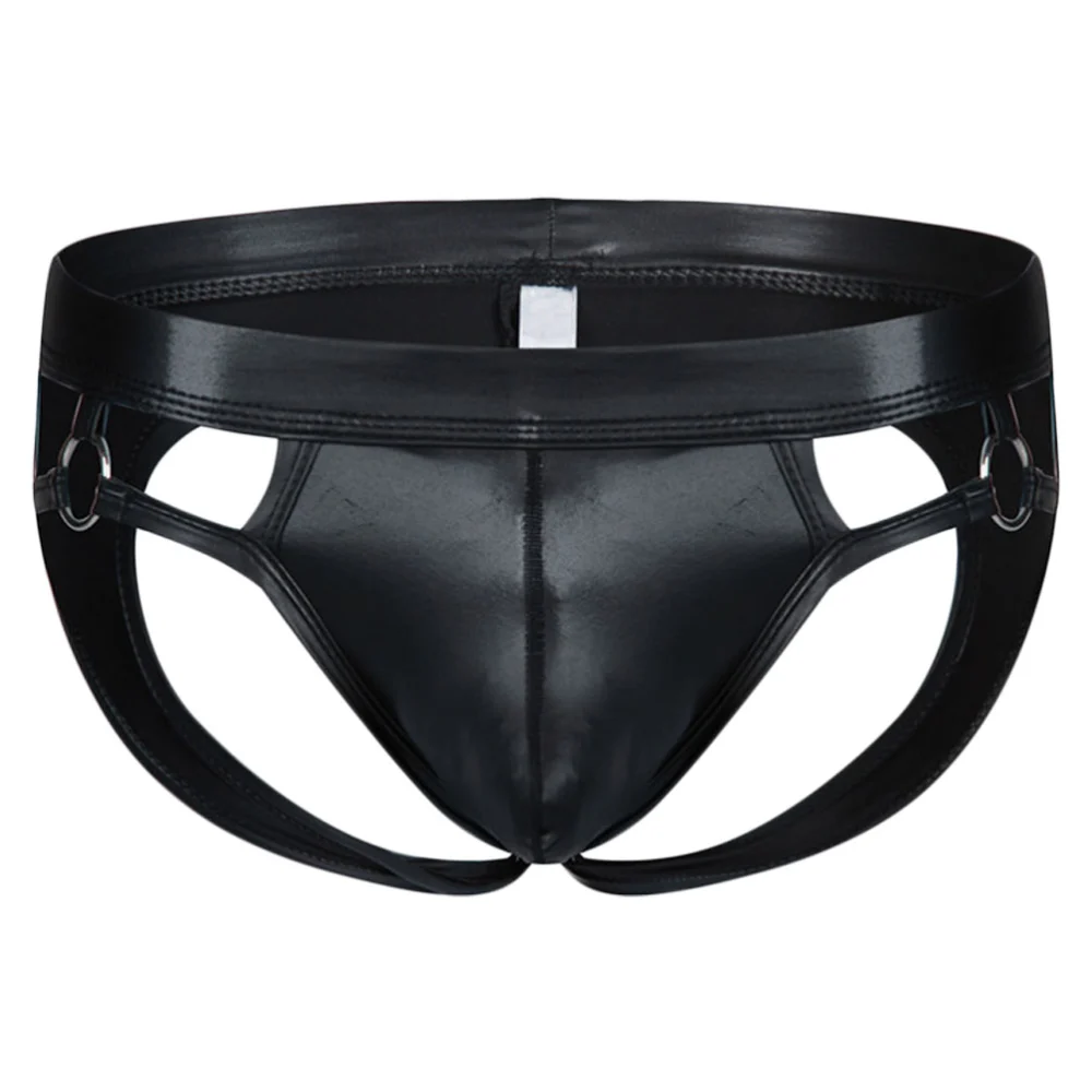 PU Leather Men's Sexy Underpants Back Opening Briefs