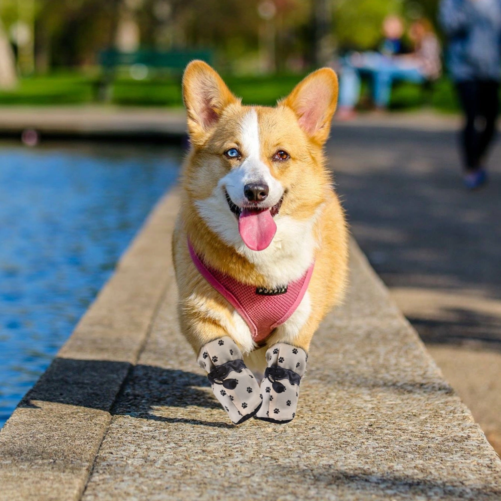 4pcs Dog Boots Paw Protector Anti-skid Dog Shoes Soft-Soled Pet Booties (Yellow)