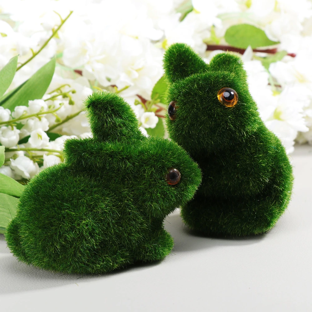 2Pcs Lovely Simulation Seating and Lying Rabbit Imitation Moss Rabbit Hair Planting Imitation Rabbit for Home Decoration (Green)