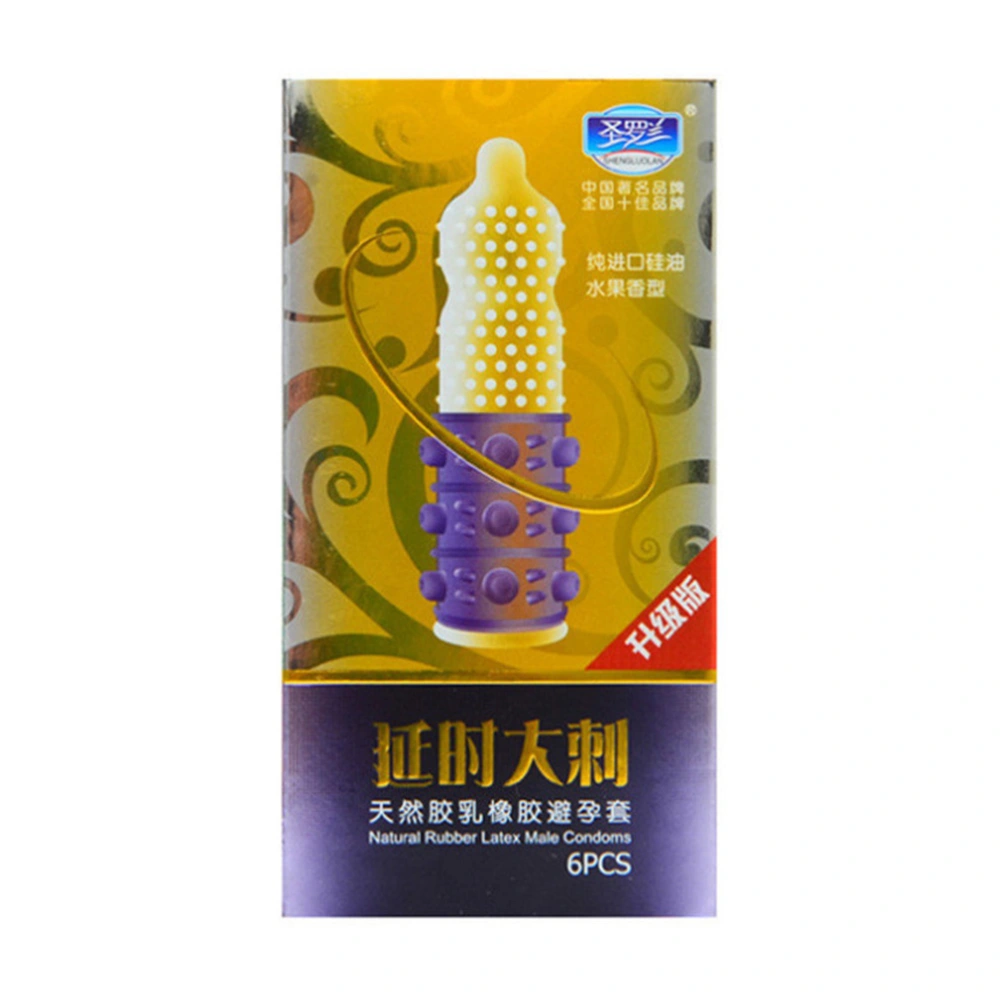 6Pcs Sex Male Condoms Natural Rubber Latex Special Condoms Ultra Thin Ribbed Dotted with Big Thorn Delay Lubricant