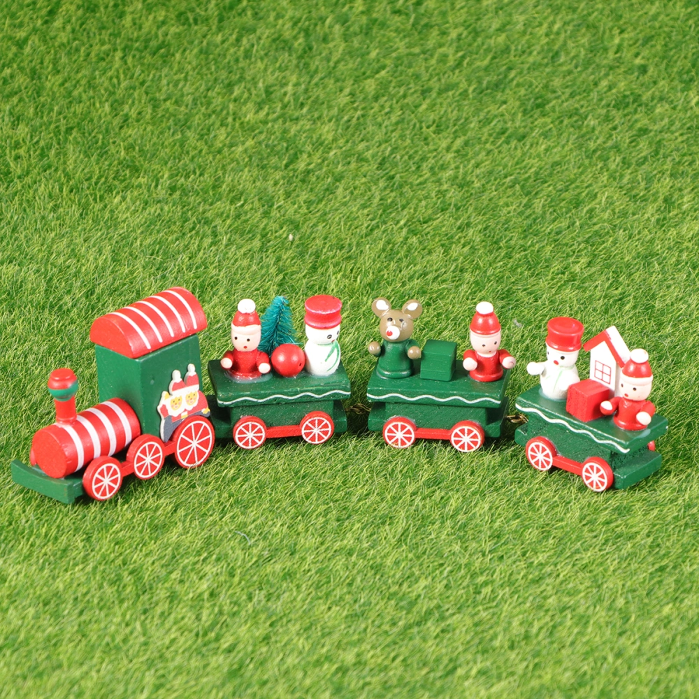 21x5cm Christmas Decorations Table Ornaments DIY Wooden Christmas Train Toys Christmas Gifts for Children (Random Color)