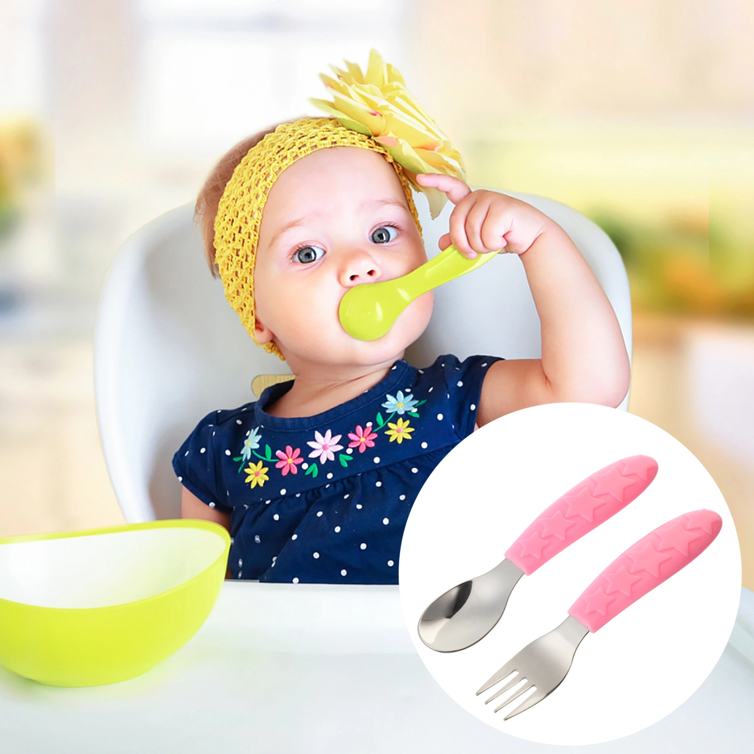 1 Set of Toddler Fork and Spoon Set Practical Baby Stainless Steel Kid Utensils