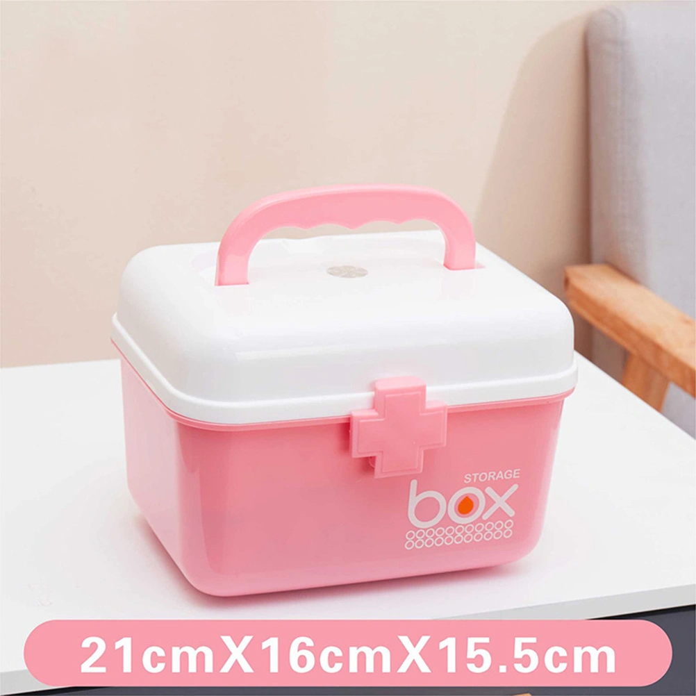 Pill Storage Box Organizer First Aid Kit Box with Removable Tray & Handle Family Emergency Kit Storage Organizer - Size S (Pink)