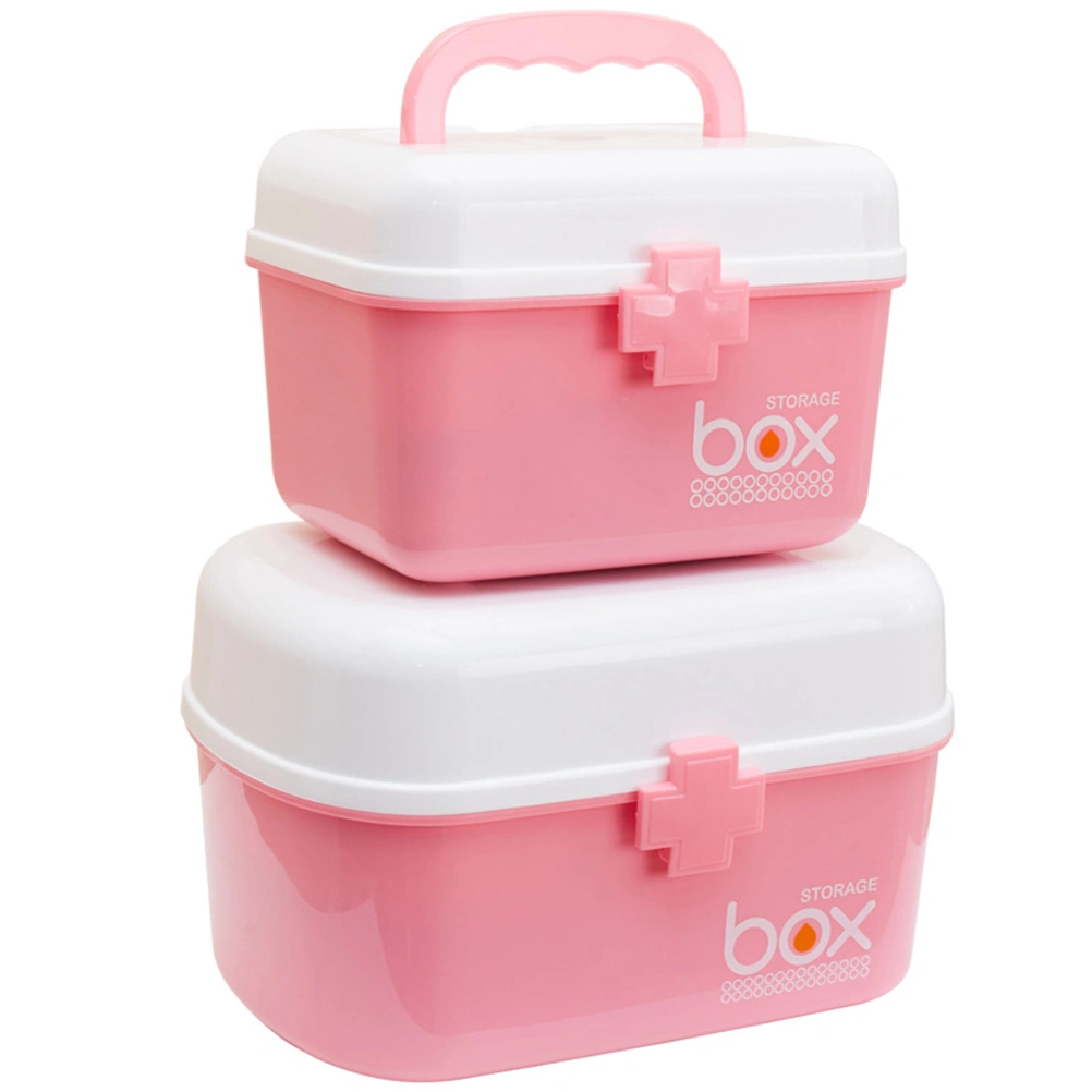 Pill Storage Box Organizer First Aid Kit Box with Removable Tray & Handle Family Emergency Kit Storage Organizer - Size S (Pink)