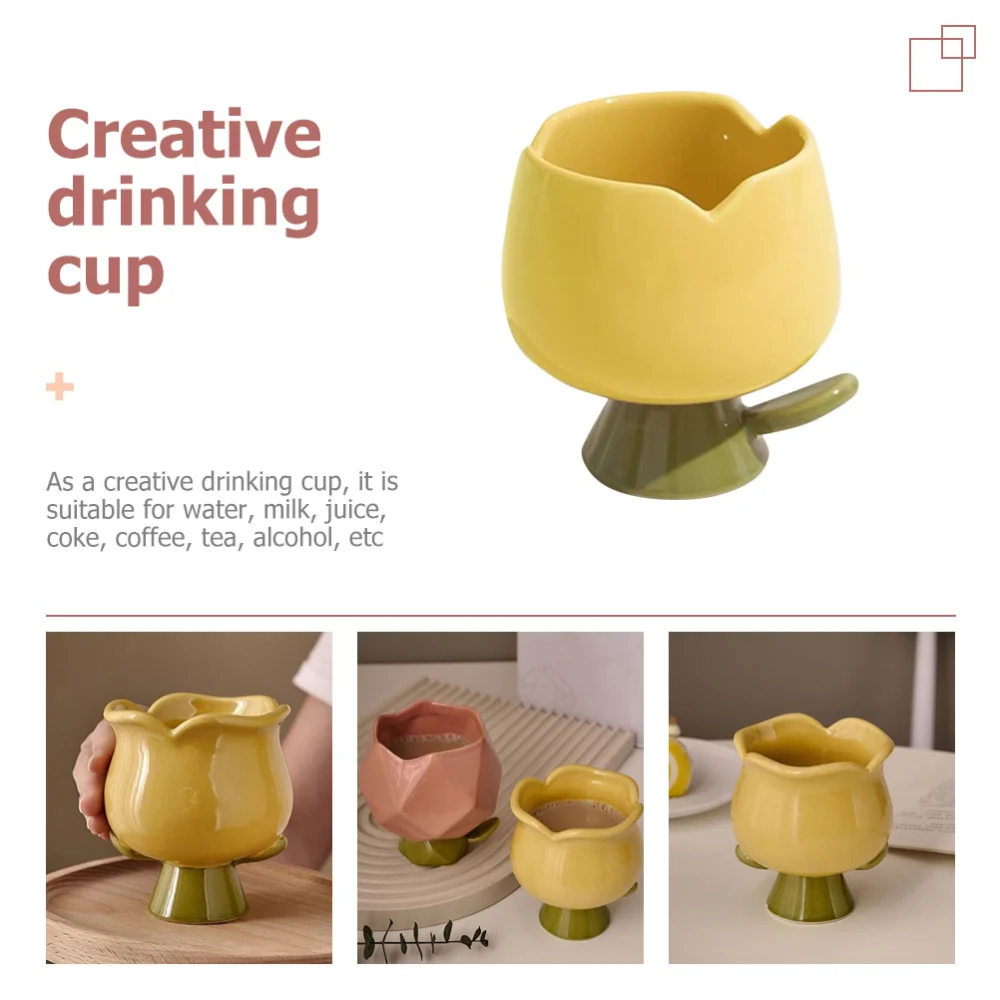 Decorative Ceramic Mug Tulip Shape Dessert Cup Multi-function Breakfast Cup for Home