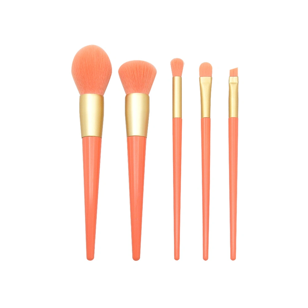 5pcs in 1 Set Orange Professional Hair Makeup Brushes Kit Portable Cosmetic Brushes Cone Shape Brushes Plastic Handle Makeup Tools Set