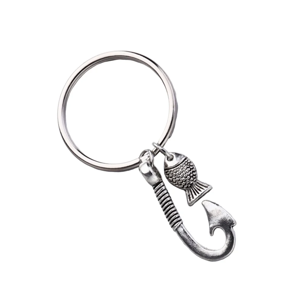 Fishhook Design Keychains Fishing Theme Key Rings Alloy Pendant One Fish Key Holder Craft Ornaments Gift