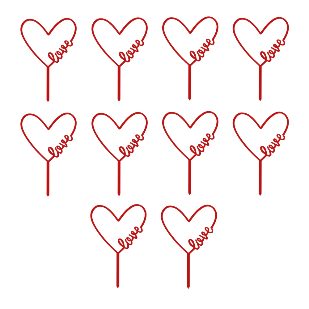 10 Pcs Decorative Cake Picks Acrylic Cake Decors Charming Cake Ornaments (Red)