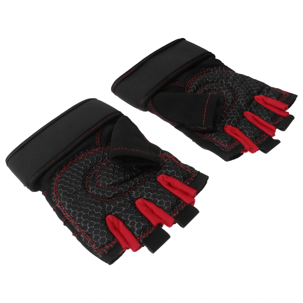 1 Piar Men fitnesss Mitten Half-finger Gloves Men Outdoor Riding Gloves Fitness Weight Lifting Gloves Supply (Red Size XL)