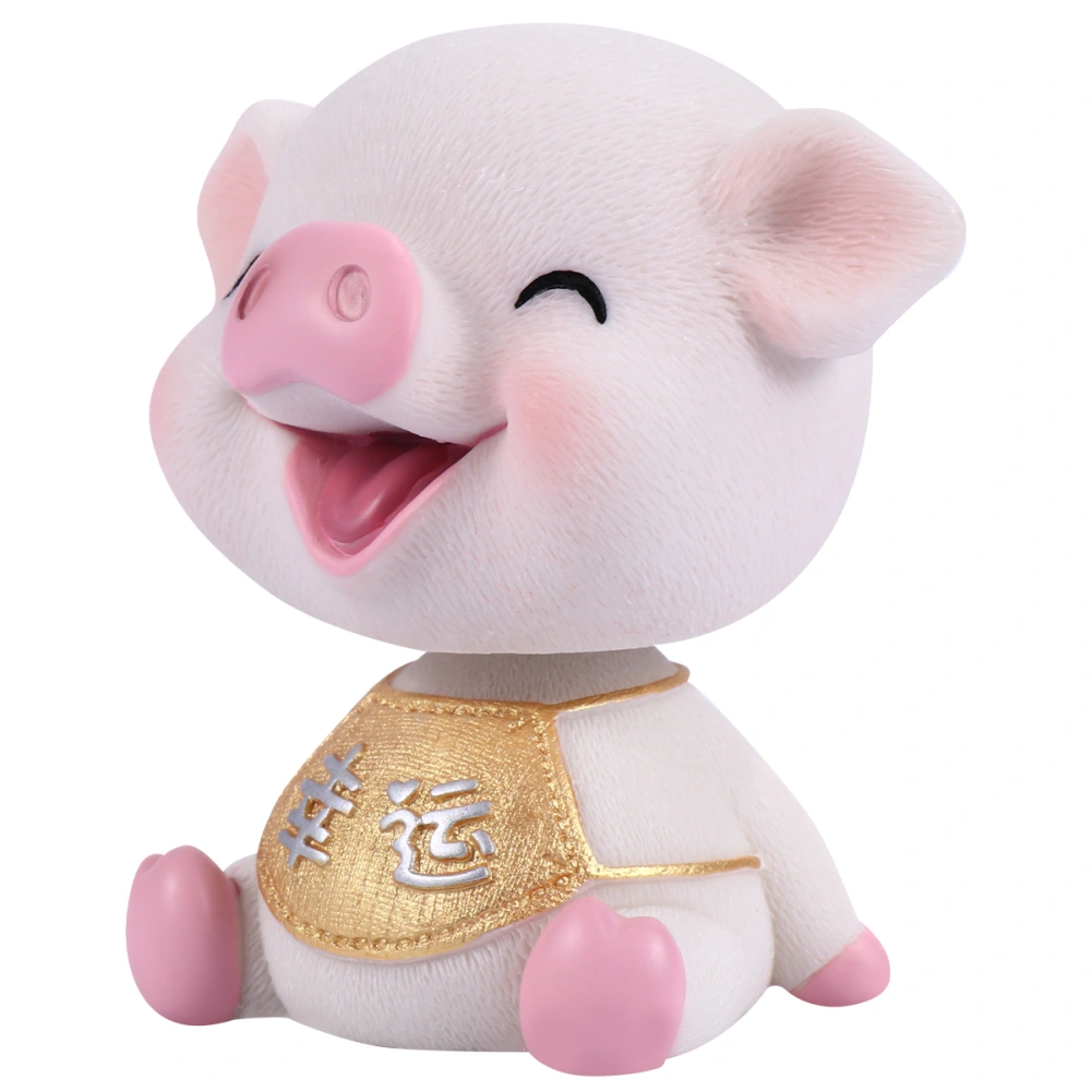 1Pc Shaking Head Pig Car Ornament Car Vehicle Dashboard Decor Car Interior Mini Decoration Micro Landscape Accessories (Squinting Pig Chinese Words Luck Style)