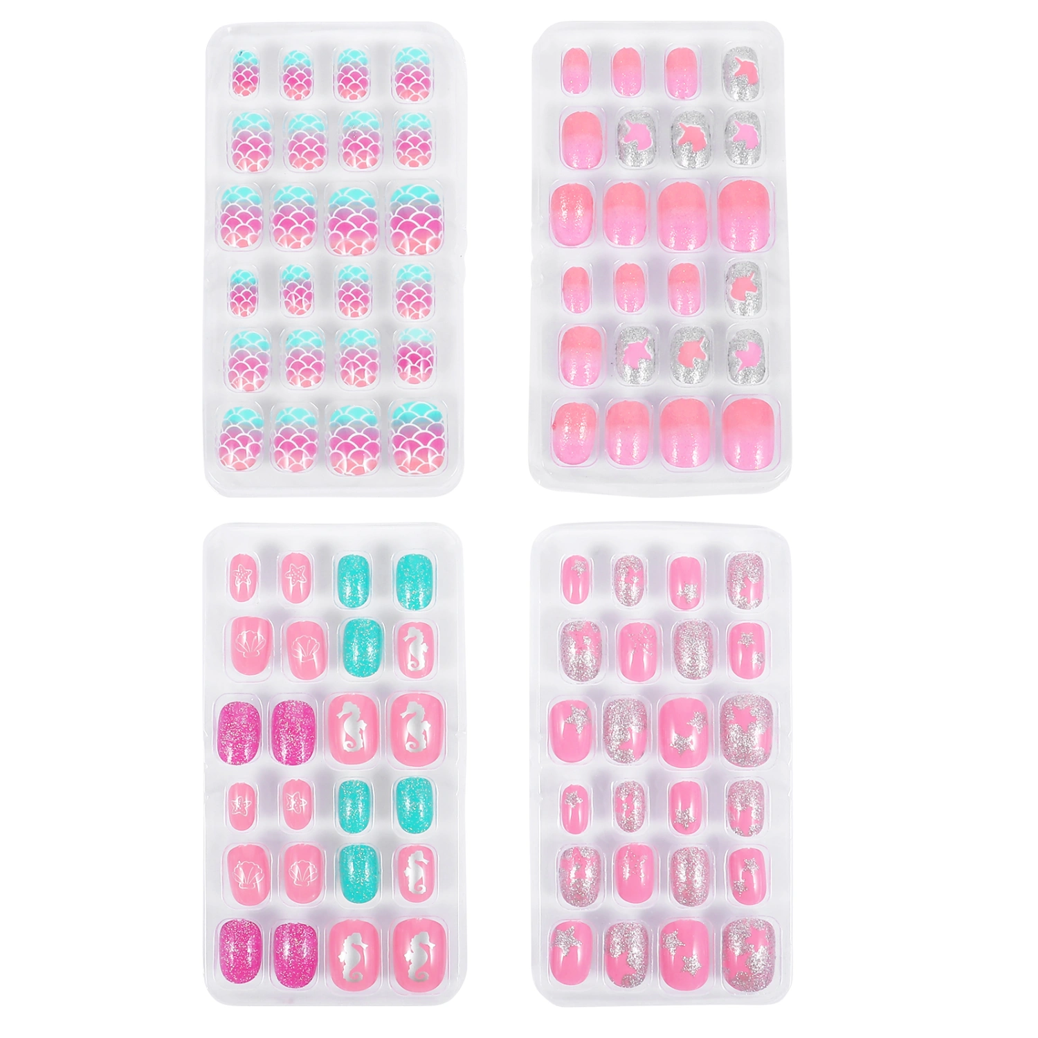 4 Boxes/96pcs Children Nails Kids False Nails Girls Cartoon Press on Fake Nails