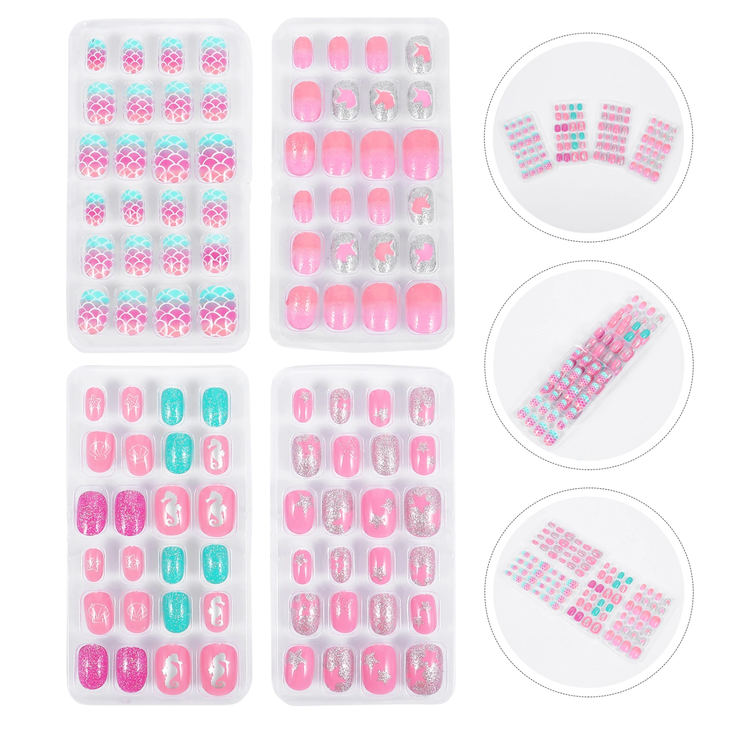 4 Boxes/96pcs Children Nails Kids False Nails Girls Cartoon Press on Fake Nails