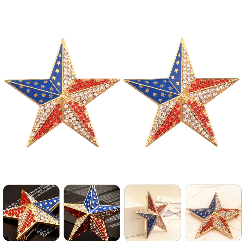 2pcs American Flag Brooches Fashion Star Lapels Badges Costume Decorations