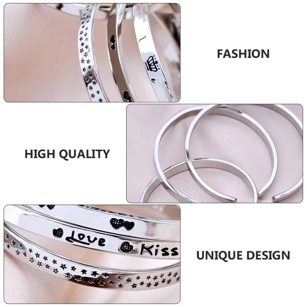 1pc Couple's Open Bracelet Alloy Wrist Chain Valentine's Day Gift (Silver)