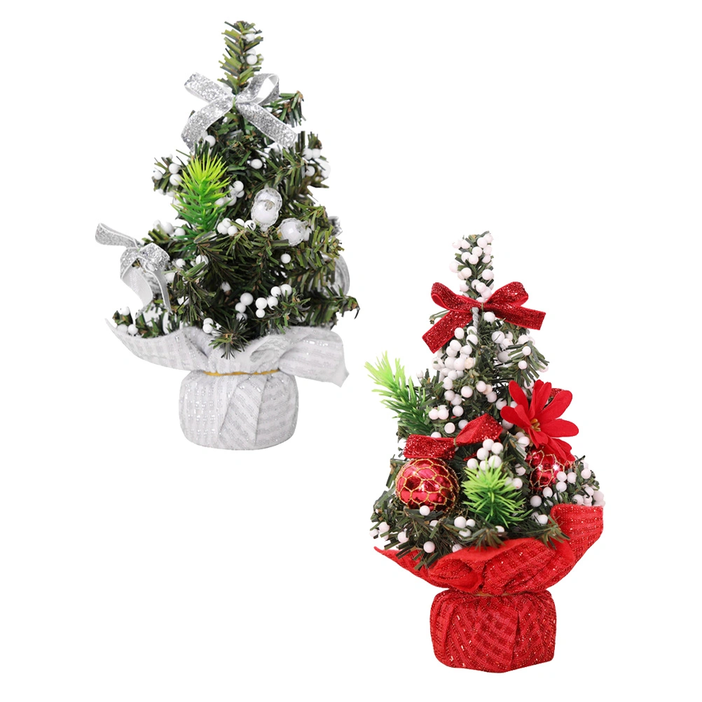 2pcs Artificial Christmas Tree Desktop Ornament Christmas Decoration Tree
