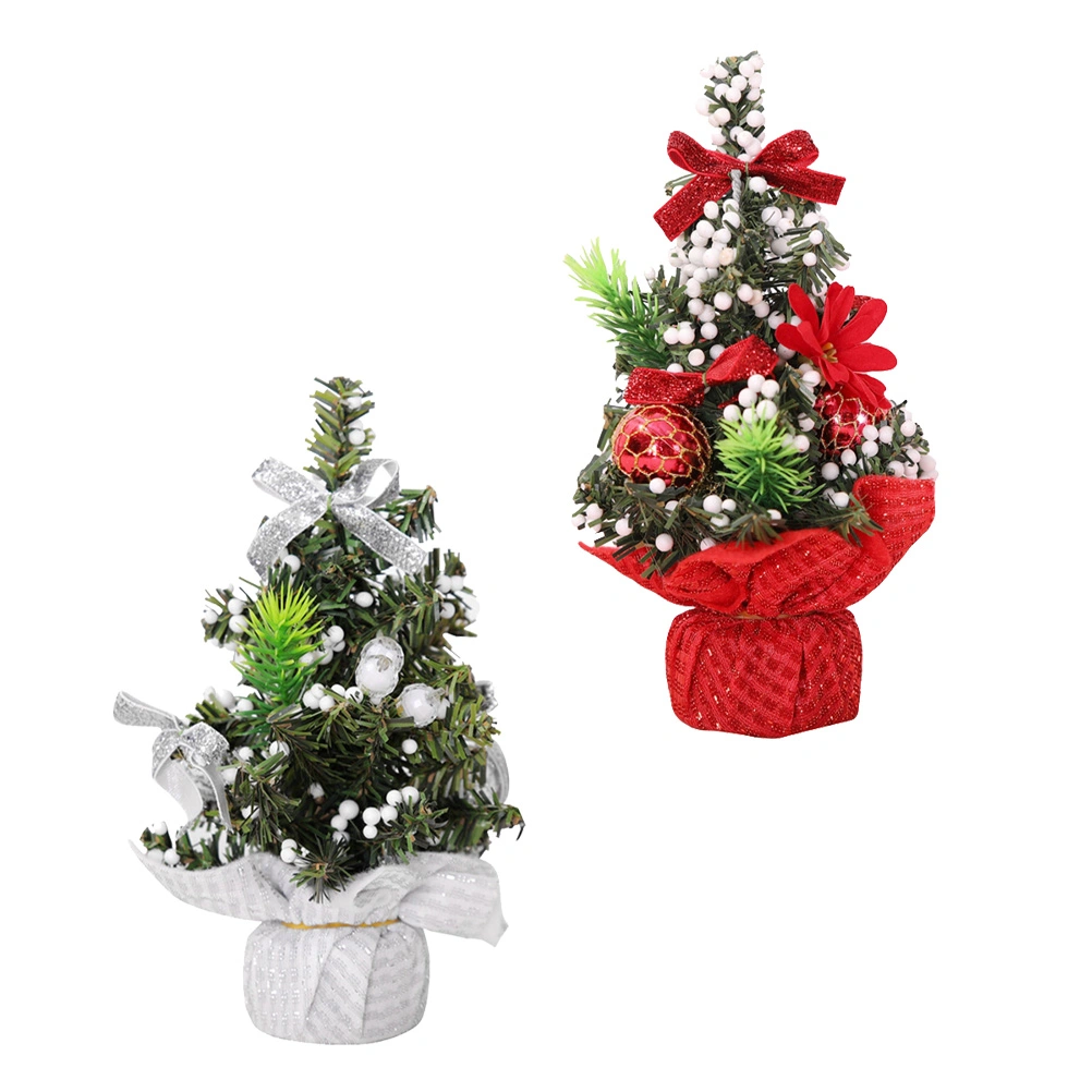 2pcs Artificial Christmas Tree Desktop Ornament Christmas Decoration Tree