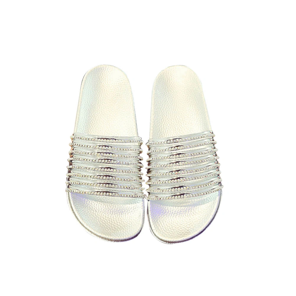 Diamond Stripe Bling Slippers Summer Women Slippers Beach Slides Flops Ladies Sandals Casual Shoes(Silver 36)