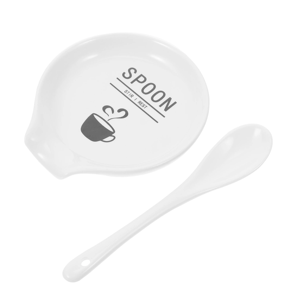 1 Set of Spoon Ceramic Rest Kitchen Counter Spoon Holder Soup Ladle Plate