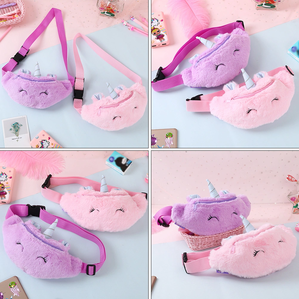 1pc Cartoon Unicorn Plush Children One-shouldered  Wasit Bag Cross Body Bag