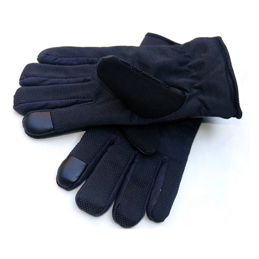 Men Winter Keep Warm Gloves Thicken Plush Touch Screen Leather Gloves Windproof Anti-Slip Gloves (Black, Average Size)