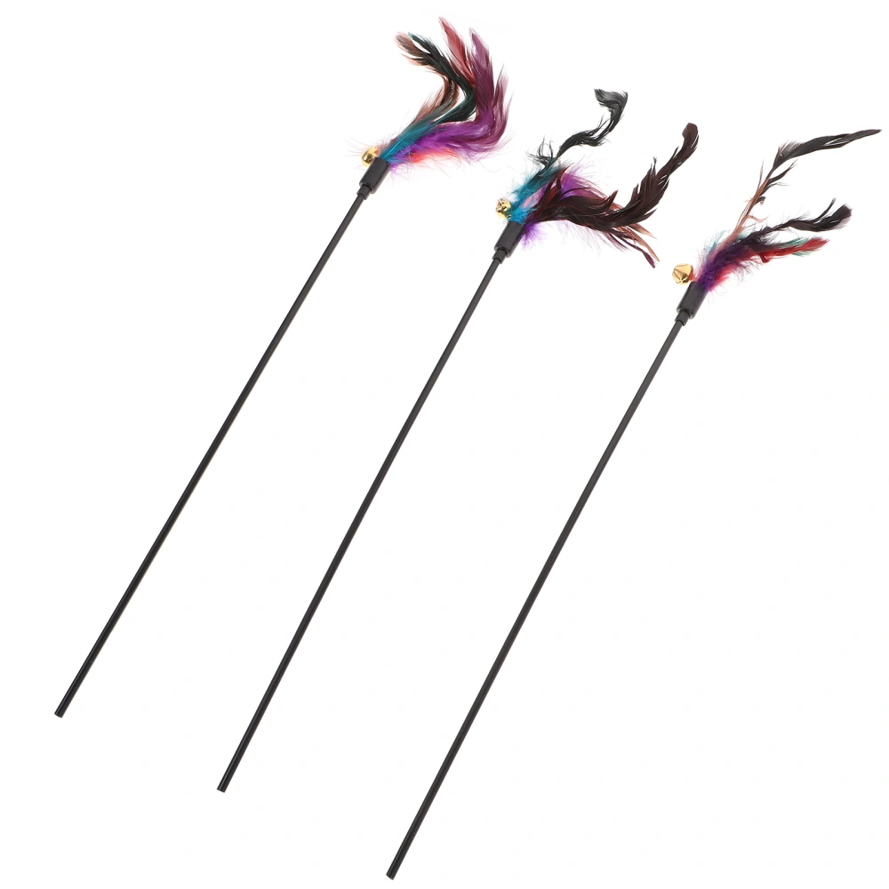 3pcs Cat Colorful Feather Toy Training Wand Cat Interactive Bell Wand Toy Funny Stick Teaser (Random Color)