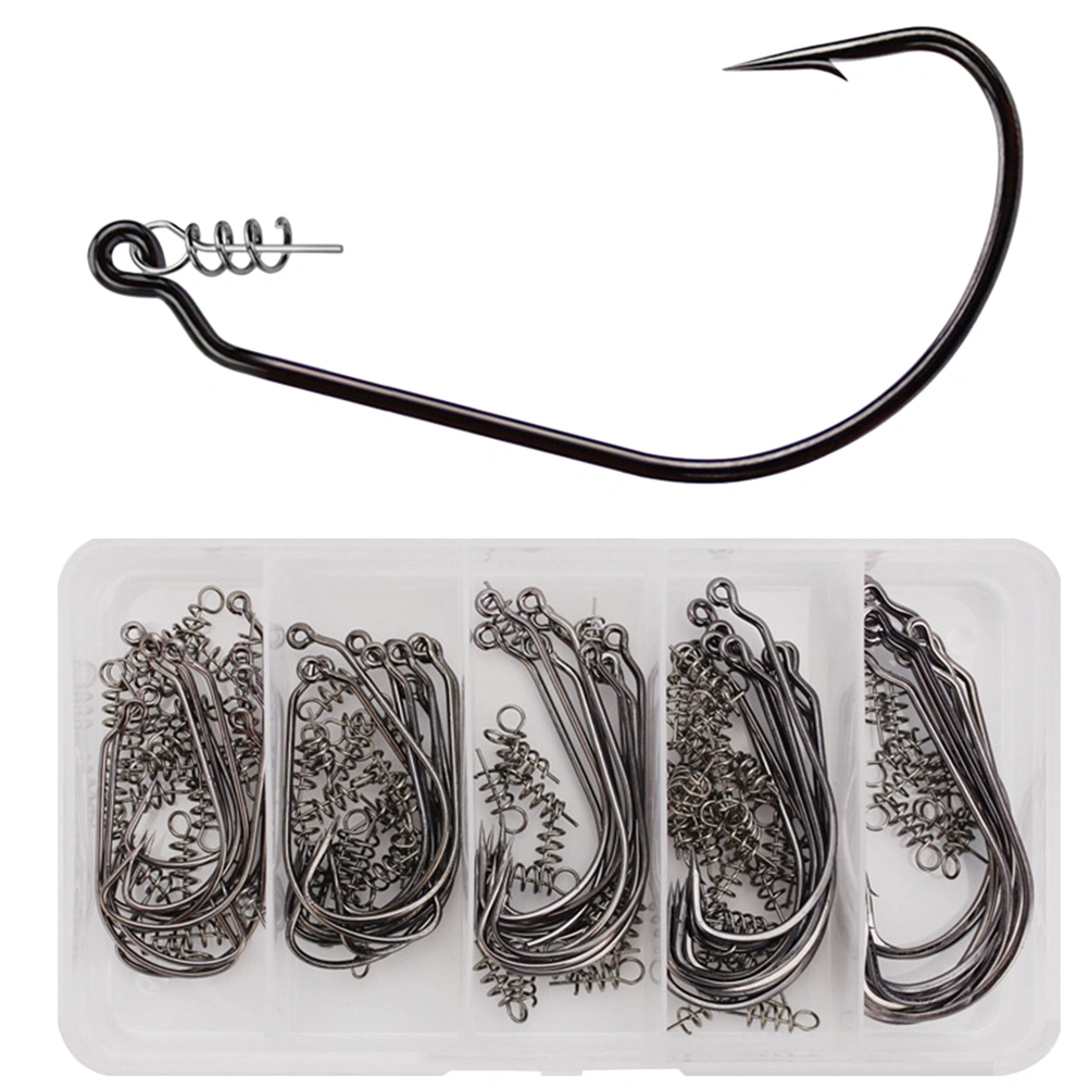 1 Set 50 Pcs Lure Hook Set Fishing Hooks Jig Lure Worm Lure Fishing Tackle Accessories (5 Sizes)