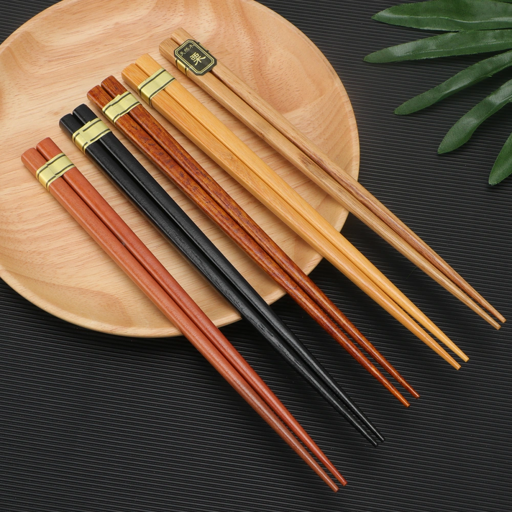 5 Pairs Japanese Style Chopsticks Non-slip Natural Wood Chopsticks Tableware for Home Restaurant (Square, Simple Set)