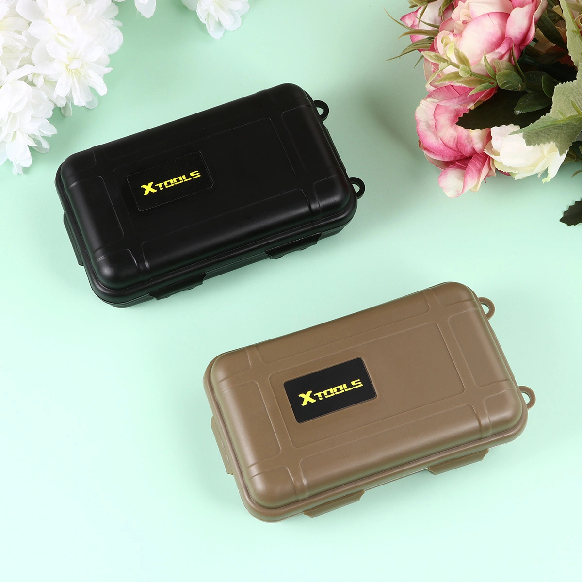 2 Pcs Portable Outdoor Storage Case Waterproof Shockproof Outdoor Airtight Storage Box Survival Tool Container Anti Pressure Carry Box with Stickers (Black, Mud Style)