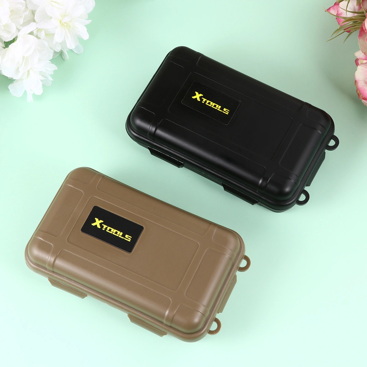 2 Pcs Portable Outdoor Storage Case Waterproof Shockproof Outdoor Airtight Storage Box Survival Tool Container Anti Pressure Carry Box with Stickers (Black, Mud Style)
