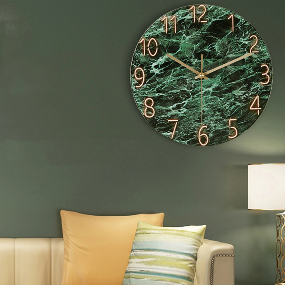 Glass Quartz Wall Clock Modern Silent Clock Hanging Decor for Living Room Bedroom Office (Marbling 01)