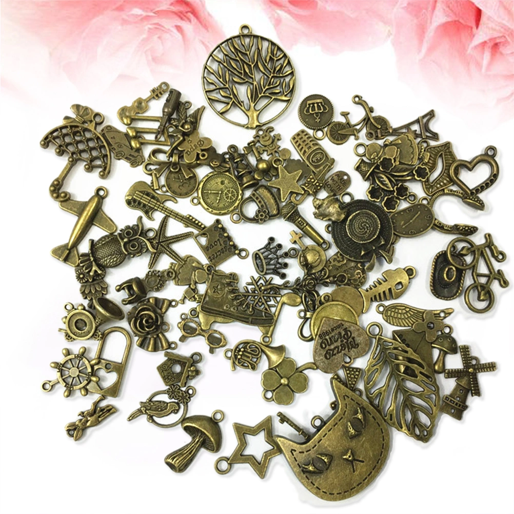 80Pcs DIY Handmade Antique Small Pendants Copper Bracelet Jewelry Pendants (Ancient Bronze, Mixed)