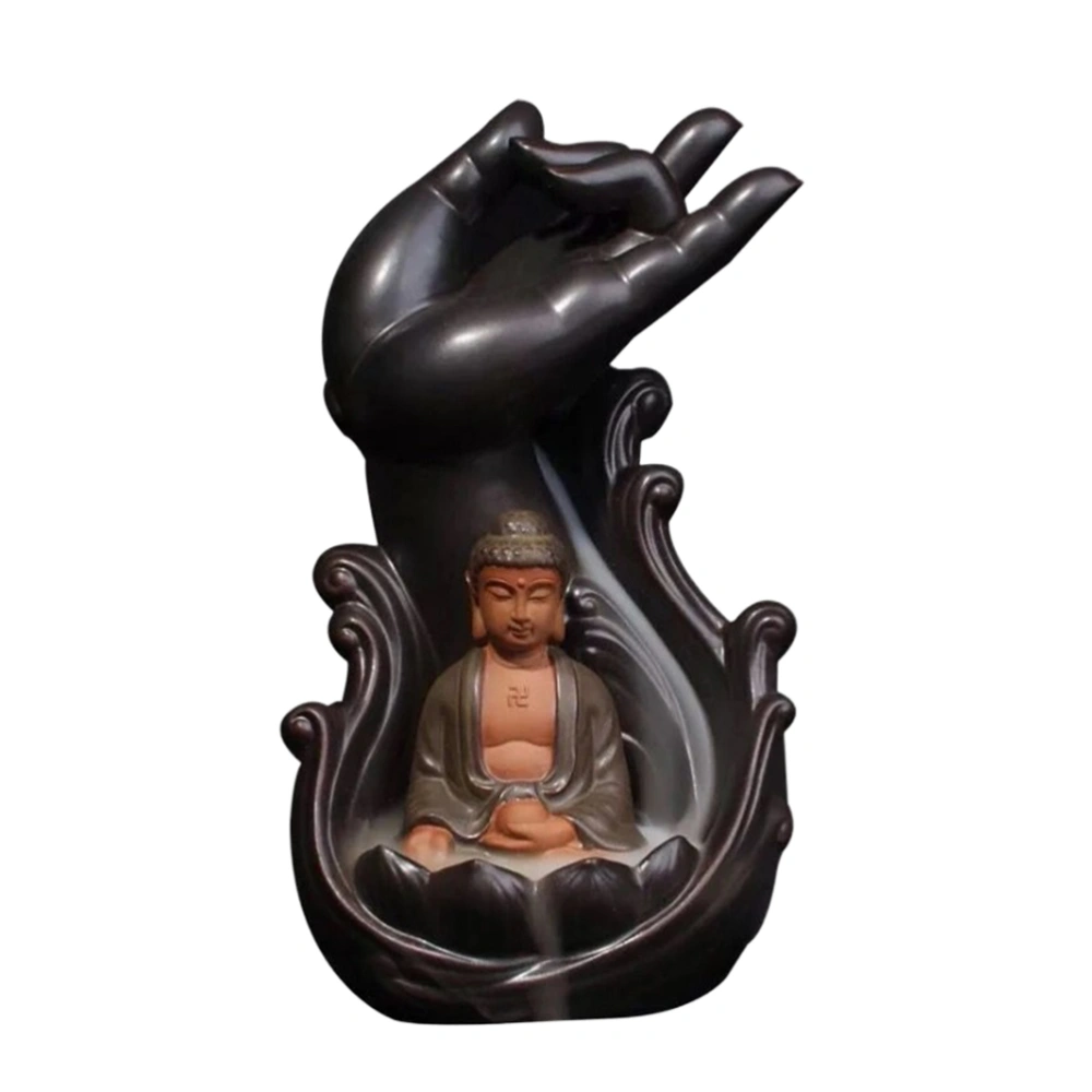 1PC Bergamot Guanyin Incense Burner Ceramic Buddha Backflow Censer Creative Bergamot Guanyin Buddha Aroma Stove Backflow Viewing Aromatherapy Burner Decor Household Buddha Statue Night Censer Crafts for Home Tearoom Decor Ten Thousand Buddhas Style