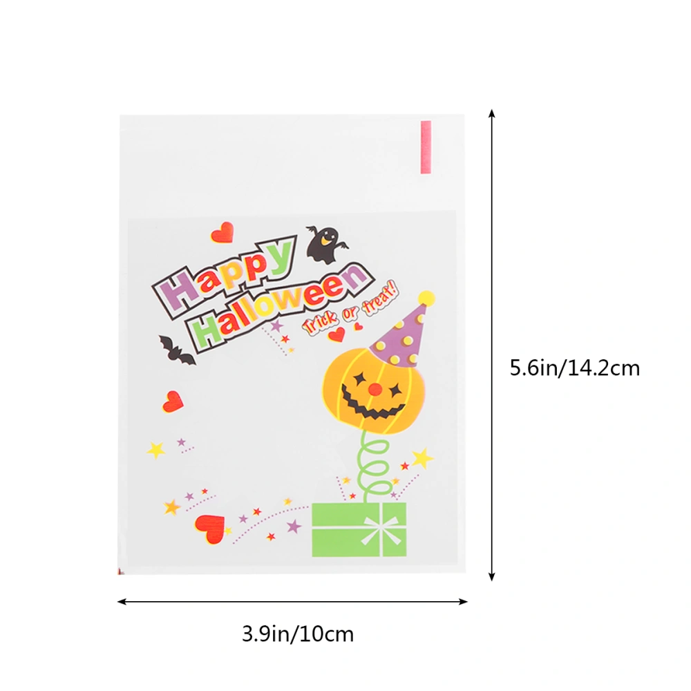 100pcs Halloween Self Adhesive Candy Cookie Bags Plastic Cellophane Bag Packing Bag Party Favor Bag (Happy Pumpkin Hat)