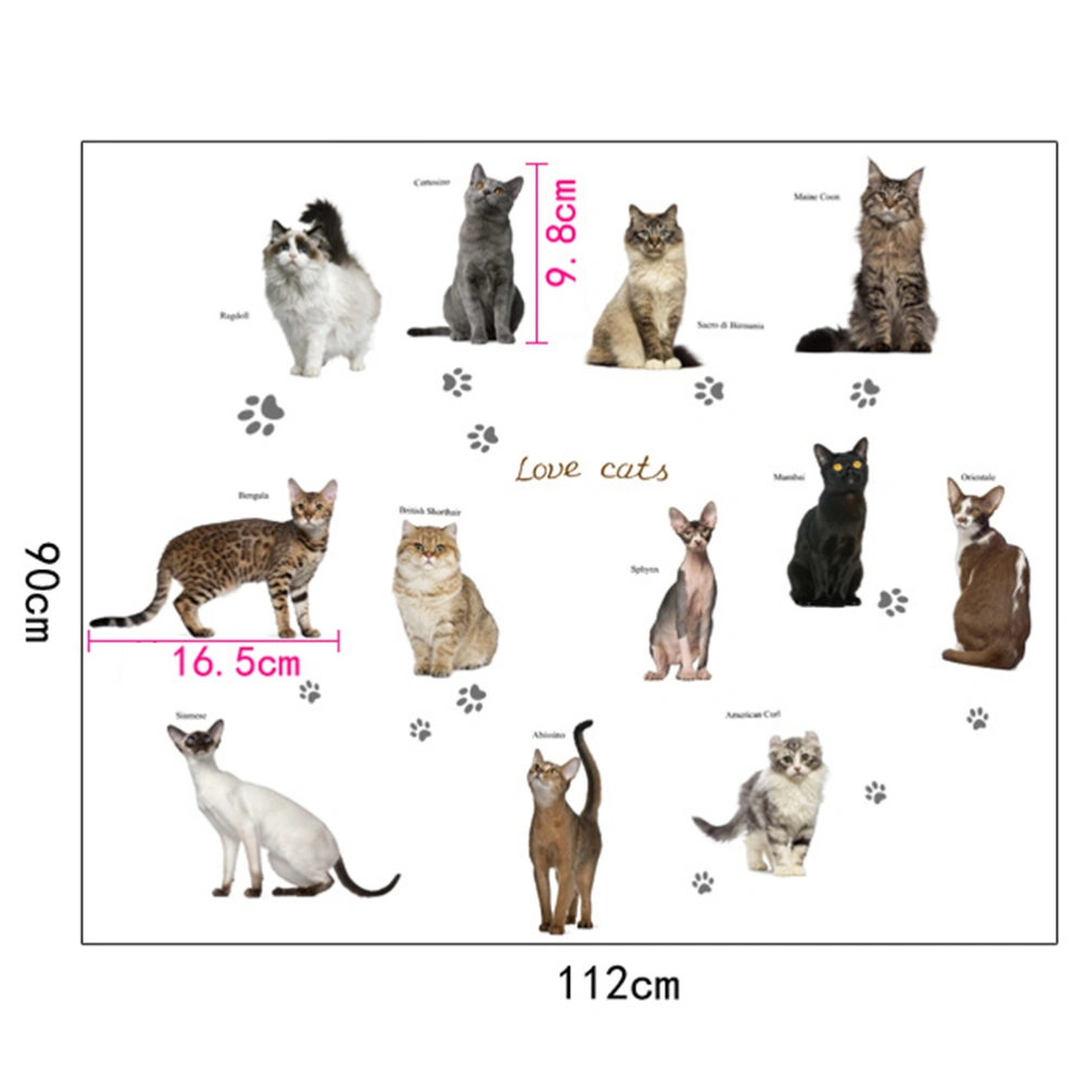 2 Sheets of Animal Wall Stickers Delicate Adorable Cat Pattern Wall Decals Removable Eco-friendly Stickers for Cabinet Show Window Refrigerator