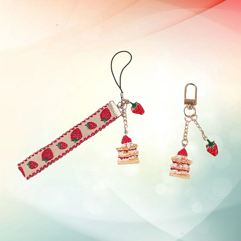 2pcs Love Key Holder Strawberry Hanging Keychains Creative Key Rings (No Headphone Case)