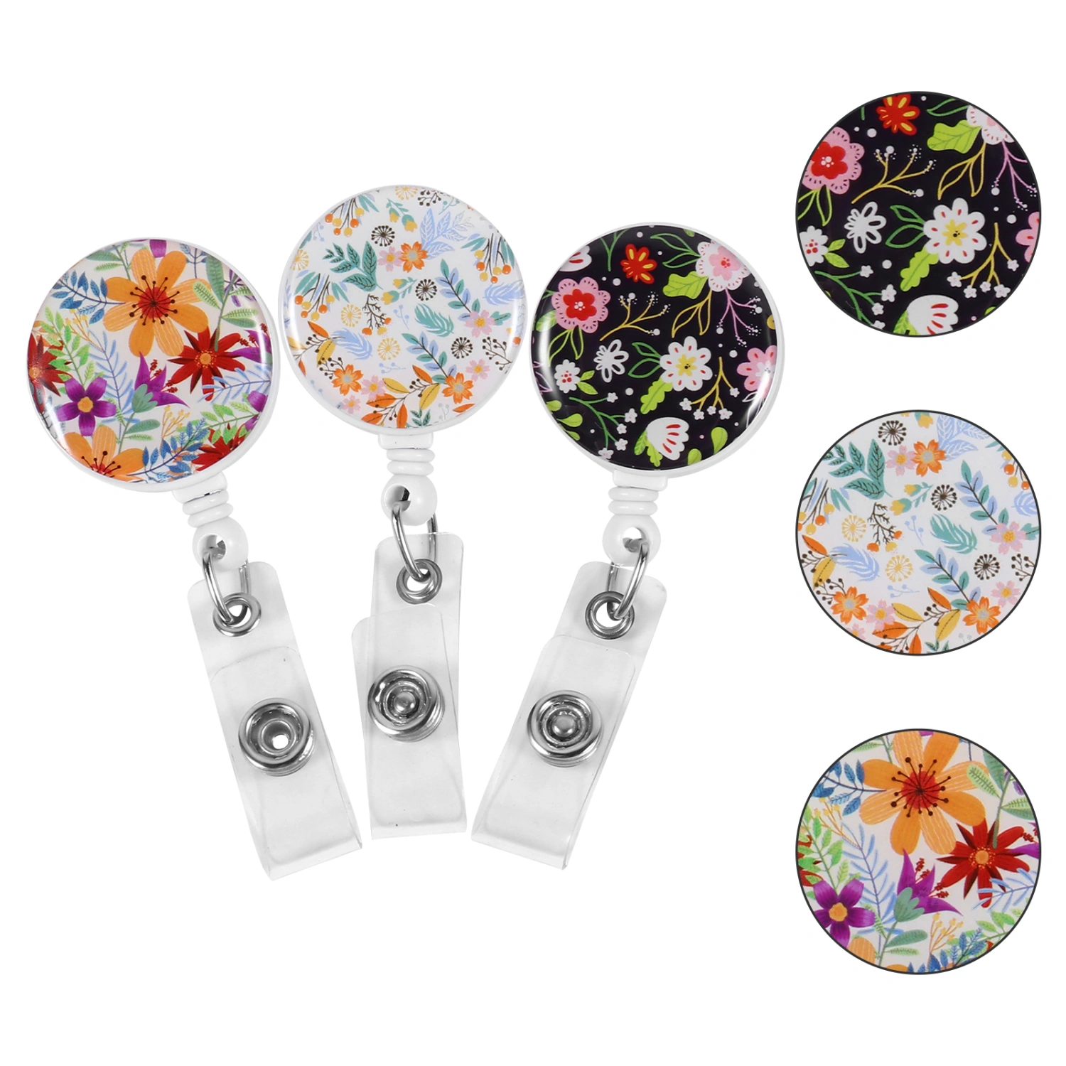 3pcs Telescopic Flower Pattern Badge Clip Name Tags Clamp Stretch Buckle