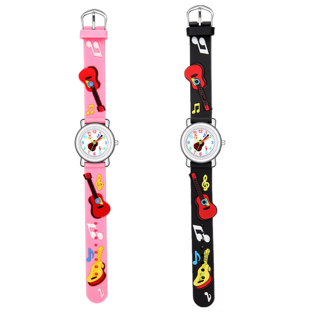 Guitar Pattern Children Watch Kids Wristwatch Stylish Students Watch Birthday Gift for Boys Girls (Pink)