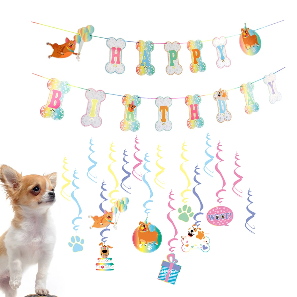 1 Set of Birthday-themed Hanging Flag Decor Spiral Birthday Party Set Birthday Hanging Garland Dog Streamer Holiday Decorations Background Decor (Assorted Color)