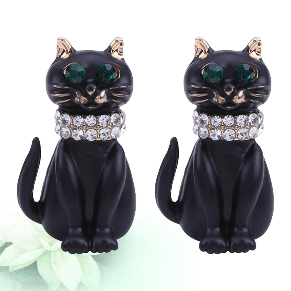 2pcs Creative Brooch Cartoon Cat Women Decorative Brooch Accessory for Dress Clothes Collar