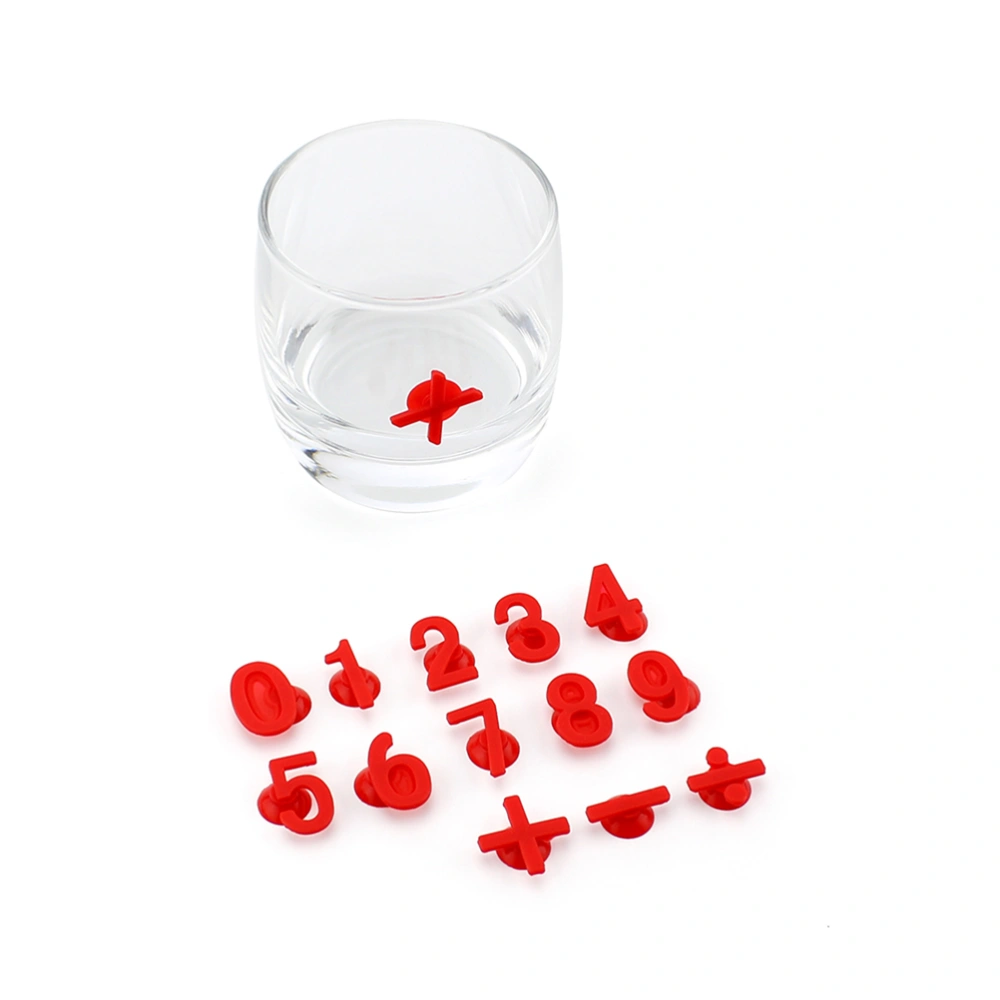 14 Pcs Creative Silicone Numbers Wine Glass Charms Cheers Drink Markers or Tags (Red)