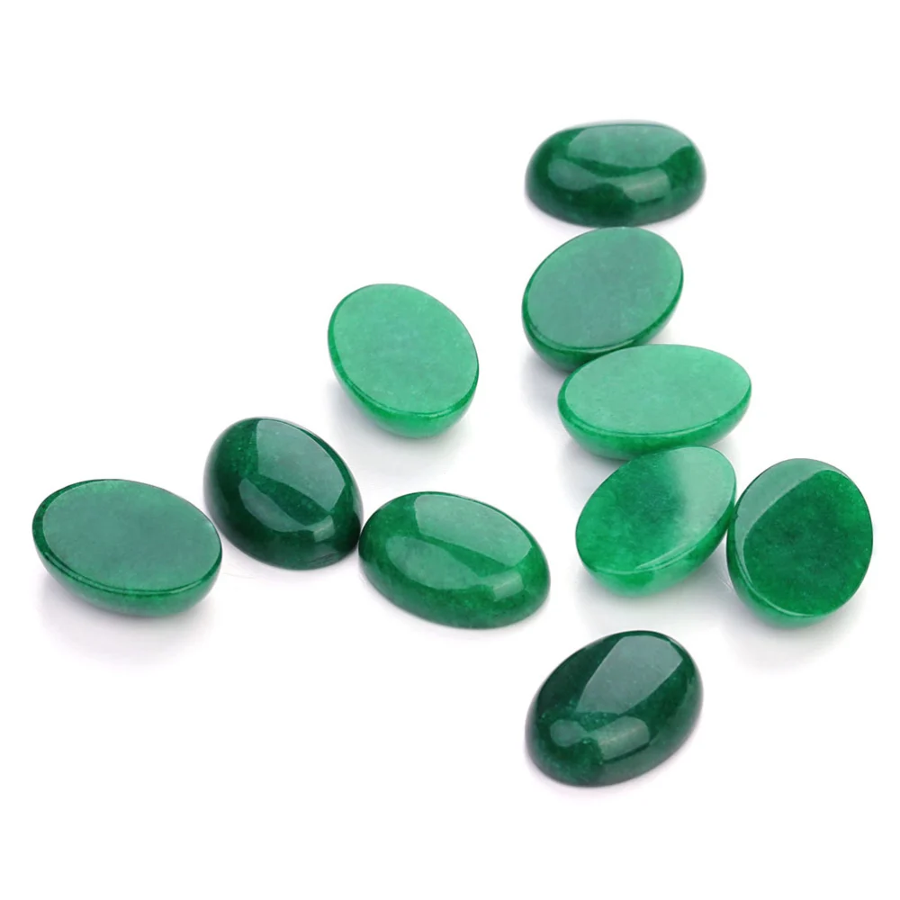 10pcs 10x14MM DIY Stone Time Sticker Oval Glass Patch Supplies for Jewelry Craft Making (Green)