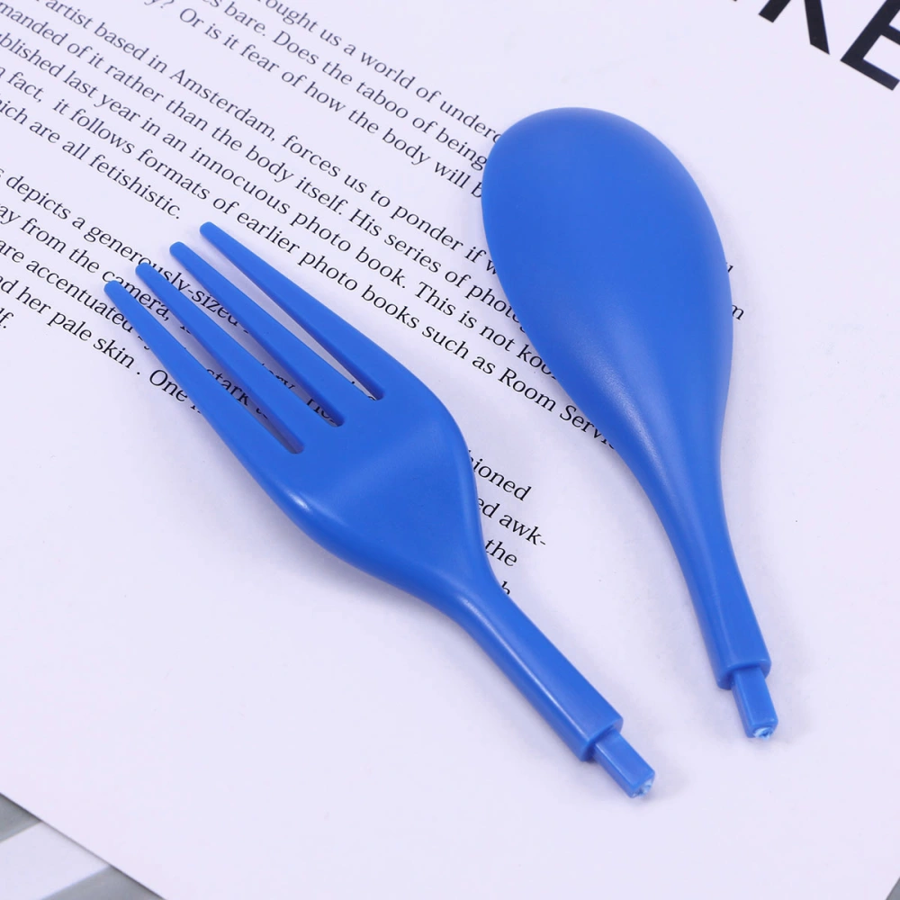 1 Set Folding Spoon Chopsticks Fork Portable Tableware Flatware for Travel Camping (Sky-blue)