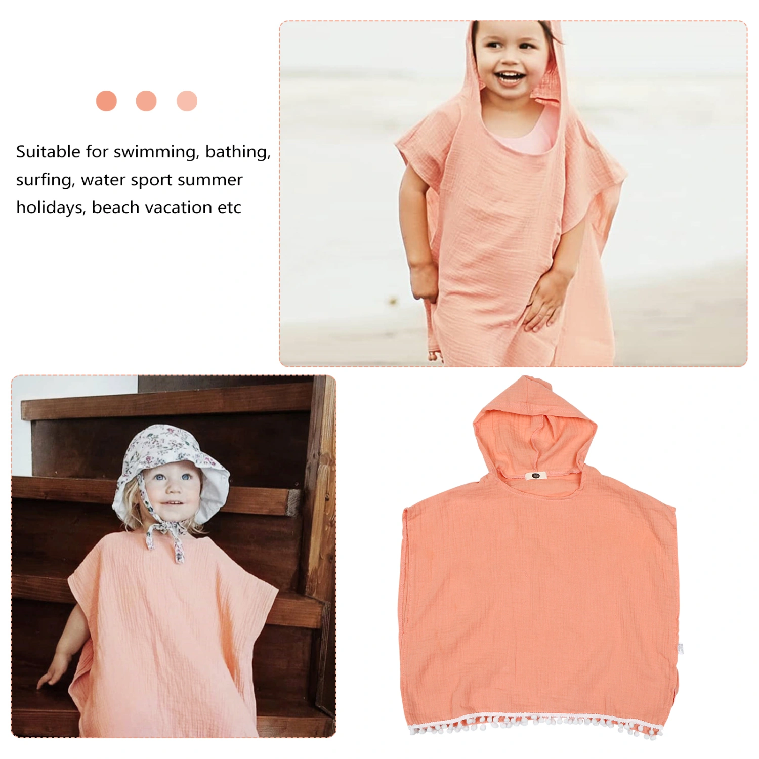 Toddler Kids Baby Girls Boys Summer Clothes Hooded Swim Suit Cotton Clothes