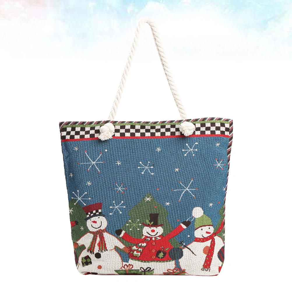Christmas Foldable Shopping Bag Fashionable Snowman Storage Bag Travel Portable Canvas Bag Tote Bag (Blue)