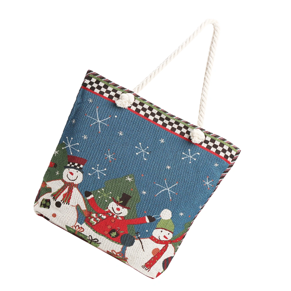 Christmas Foldable Shopping Bag Fashionable Snowman Storage Bag Travel Portable Canvas Bag Tote Bag (Blue)