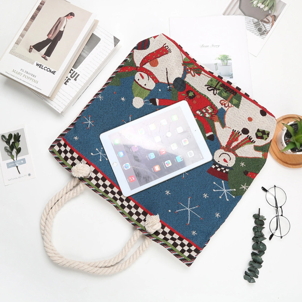 Christmas Foldable Shopping Bag Fashionable Snowman Storage Bag Travel Portable Canvas Bag Tote Bag (Blue)